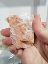 Load image into Gallery viewer, Pink Agate Natural Crystal Off Cut on Stand Stone 60mm 2 COATED
