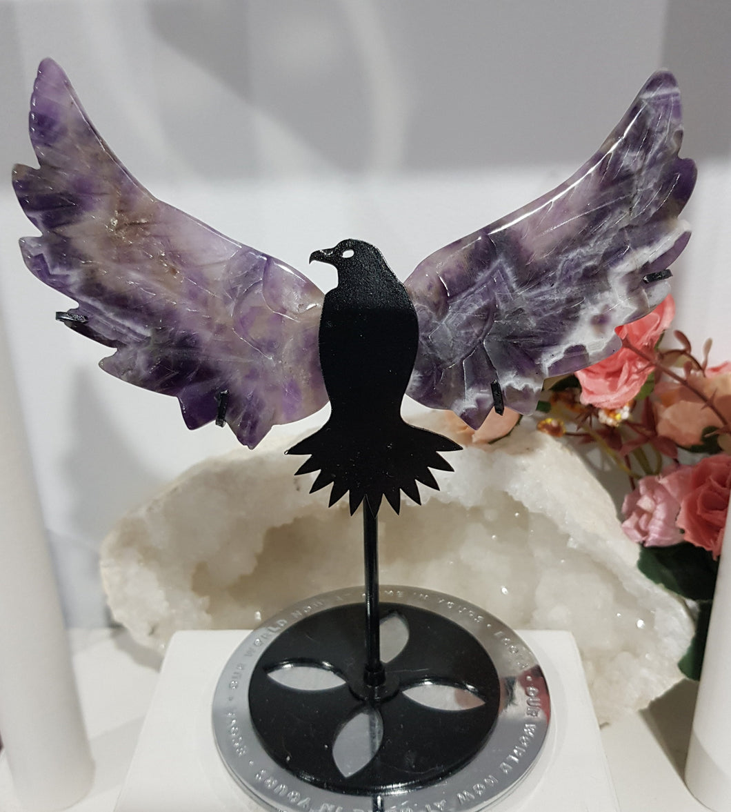 Eagle Wings on Stand Amethyst Crystal carving gemstone stone 190mm 1 BEAUTIFUL