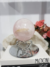 Load image into Gallery viewer, Rose Quartz Sphere On Silver Stand Crystal Carving 65mm 15 INCLUSIONS!
