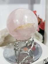 Load image into Gallery viewer, Rose Quartz Sphere On Silver Stand Crystal Carving 65mm 15 INCLUSIONS!

