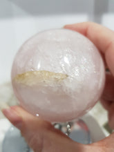 Load image into Gallery viewer, Rose Quartz Sphere On Silver Stand Crystal Carving 65mm 15 INCLUSIONS!
