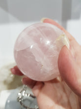 Load image into Gallery viewer, Rose Quartz Sphere On Silver Stand Crystal Carving 65mm 15 INCLUSIONS!

