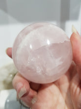 Load image into Gallery viewer, Rose Quartz Sphere On Silver Stand Crystal Carving 65mm 15 INCLUSIONS!
