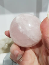 Load image into Gallery viewer, Rose Quartz Sphere On Silver Stand Crystal Carving 65mm 15 INCLUSIONS!
