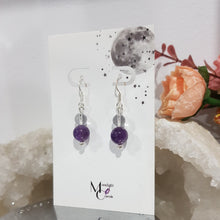 Load image into Gallery viewer, Amethyst &amp; Quartz Crystal beaded silver 8mm Earrings Gemstone E66
