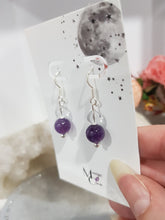 Load image into Gallery viewer, Amethyst &amp; Quartz Crystal beaded silver 8mm Earrings Gemstone E66
