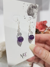 Load image into Gallery viewer, Amethyst &amp; Quartz Crystal beaded silver 8mm Earrings Gemstone E66
