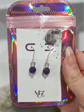 Load image into Gallery viewer, Amethyst &amp; Quartz Crystal beaded silver 8mm Earrings Gemstone E66
