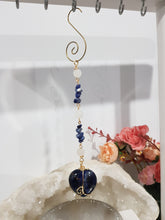 Load image into Gallery viewer, SELF ESTEEM / SELF TRUST / REJUVENATES - Sodalite Crystal Heart Gold Energy Enhancer / Hanger / Sun Catcher 180mm EE36
