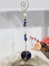 Load image into Gallery viewer, SELF ESTEEM / SELF TRUST / REJUVENATES - Sodalite Crystal Heart Gold Energy Enhancer / Hanger / Sun Catcher 180mm EE36
