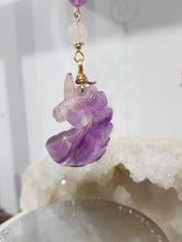 Load image into Gallery viewer, CLARITY / CONCENTRATION / DECISION MAKING - Fluorite Crystal Unicorn Gold Wired Energy Enhancer / Hanger / Sun Catcher 175mm EE38
