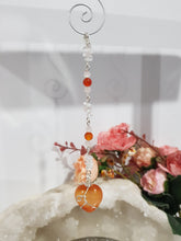 Load image into Gallery viewer, SENSUALITY / CONFIDENCE / MAGIC - Carnelian Crystal Heart Silver Wired Stone Energy Enhancer / Hanger / Sun Catcher 165mm EE20
