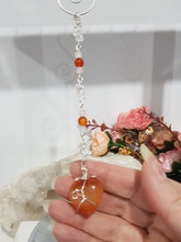 Load image into Gallery viewer, SENSUALITY / CONFIDENCE / MAGIC - Carnelian Crystal Heart Silver Wired Stone Energy Enhancer / Hanger / Sun Catcher 165mm EE20
