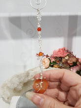 Load image into Gallery viewer, SENSUALITY / CONFIDENCE / MAGIC - Carnelian Crystal Heart Silver Wired Stone Energy Enhancer / Hanger / Sun Catcher 165mm EE20
