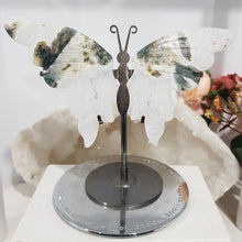 Load image into Gallery viewer, Butterfly Wings on Stand Moss Agate Crystal carving gemstone stone 130mm 3
