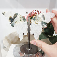 Load image into Gallery viewer, Butterfly Wings on Stand Moss Agate Crystal carving gemstone stone 130mm 3
