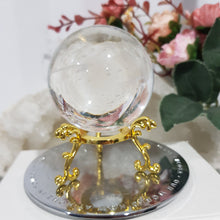 Load image into Gallery viewer, Clear Quartz Crystal Sphere on Gold Stand Stone 55mm 4 LARGE CRYSTAL BALL
