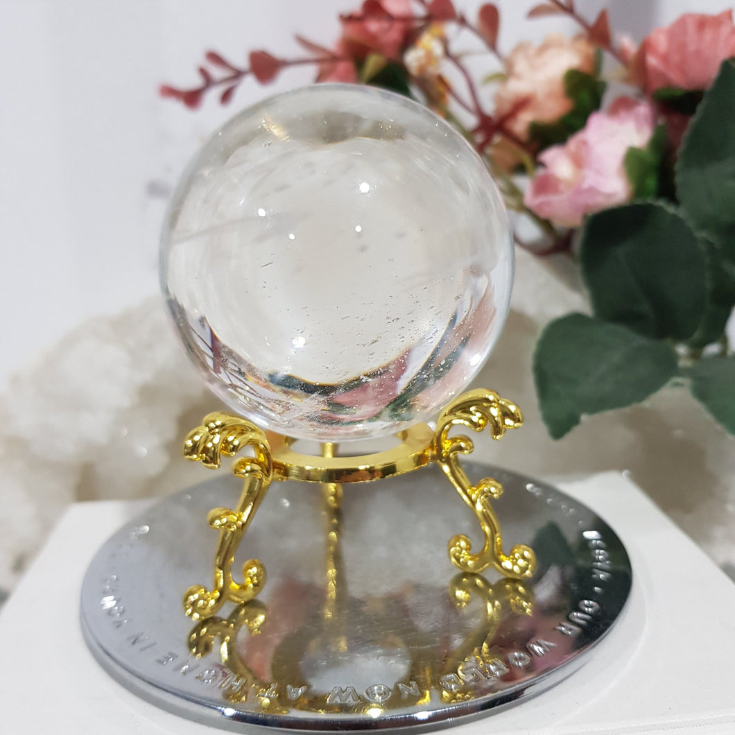 Clear Quartz Crystal Sphere on Gold Stand Stone 55mm 4 LARGE CRYSTAL BALL