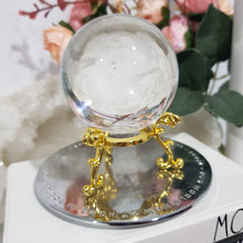 Load image into Gallery viewer, Clear Quartz Crystal Sphere on Gold Stand Stone 55mm 4 LARGE CRYSTAL BALL
