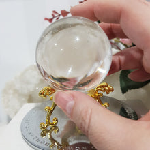 Load image into Gallery viewer, Clear Quartz Crystal Sphere on Gold Stand Stone 55mm 4 LARGE CRYSTAL BALL
