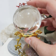 Load image into Gallery viewer, Clear Quartz Crystal Sphere on Gold Stand Stone 55mm 4 LARGE CRYSTAL BALL
