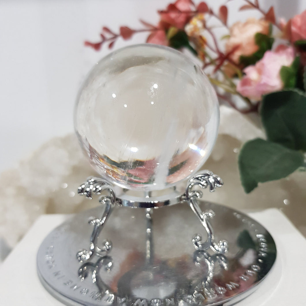 Clear Quartz Crystal Sphere on Silver Stand Stone 50mm 5 CRYSTAL BALL