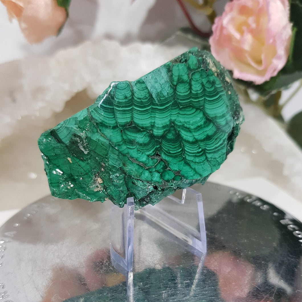 Malachite Crystal Slab Specimen on Stand Stone 60mm 6