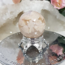 Load image into Gallery viewer, Flower Agate Sphere Crystal Carving on Silver Stand 30mm 2
