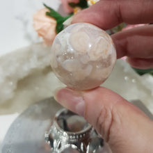 Load image into Gallery viewer, Flower Agate Sphere Crystal Carving on Silver Stand 30mm 2
