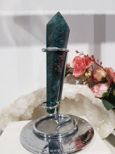 Load image into Gallery viewer, Apatite Sceptor on Silver Stand Crystal Carving Stone 155mm 1
