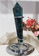 Load image into Gallery viewer, Apatite Sceptor on Silver Stand Crystal Carving Stone 155mm 1
