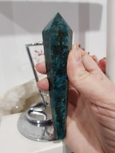 Load image into Gallery viewer, Apatite Sceptor on Silver Stand Crystal Carving Stone 155mm 1
