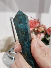 Load image into Gallery viewer, Apatite Sceptor on Silver Stand Crystal Carving Stone 155mm 1
