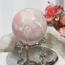 Load image into Gallery viewer, Pink Opal Sphere Crystal Carving on Silver Stand Stone 60mm 1
