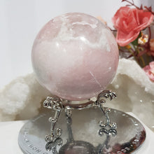 Load image into Gallery viewer, Pink Opal Sphere Crystal Carving on Silver Stand Stone 60mm 1
