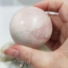 Load image into Gallery viewer, Pink Opal Sphere Crystal Carving on Silver Stand Stone 60mm 1
