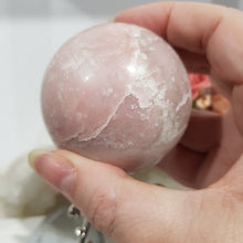 Load image into Gallery viewer, Pink Opal Sphere Crystal Carving on Silver Stand Stone 60mm 1
