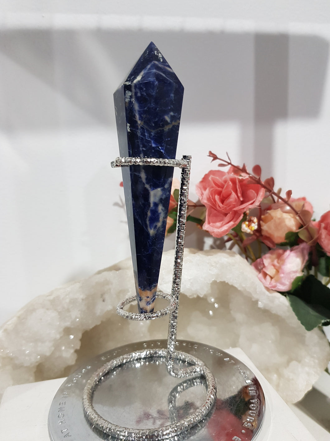 Sodalite Sceptor on Silver Stand Crystal Carving Stone 150mm 2