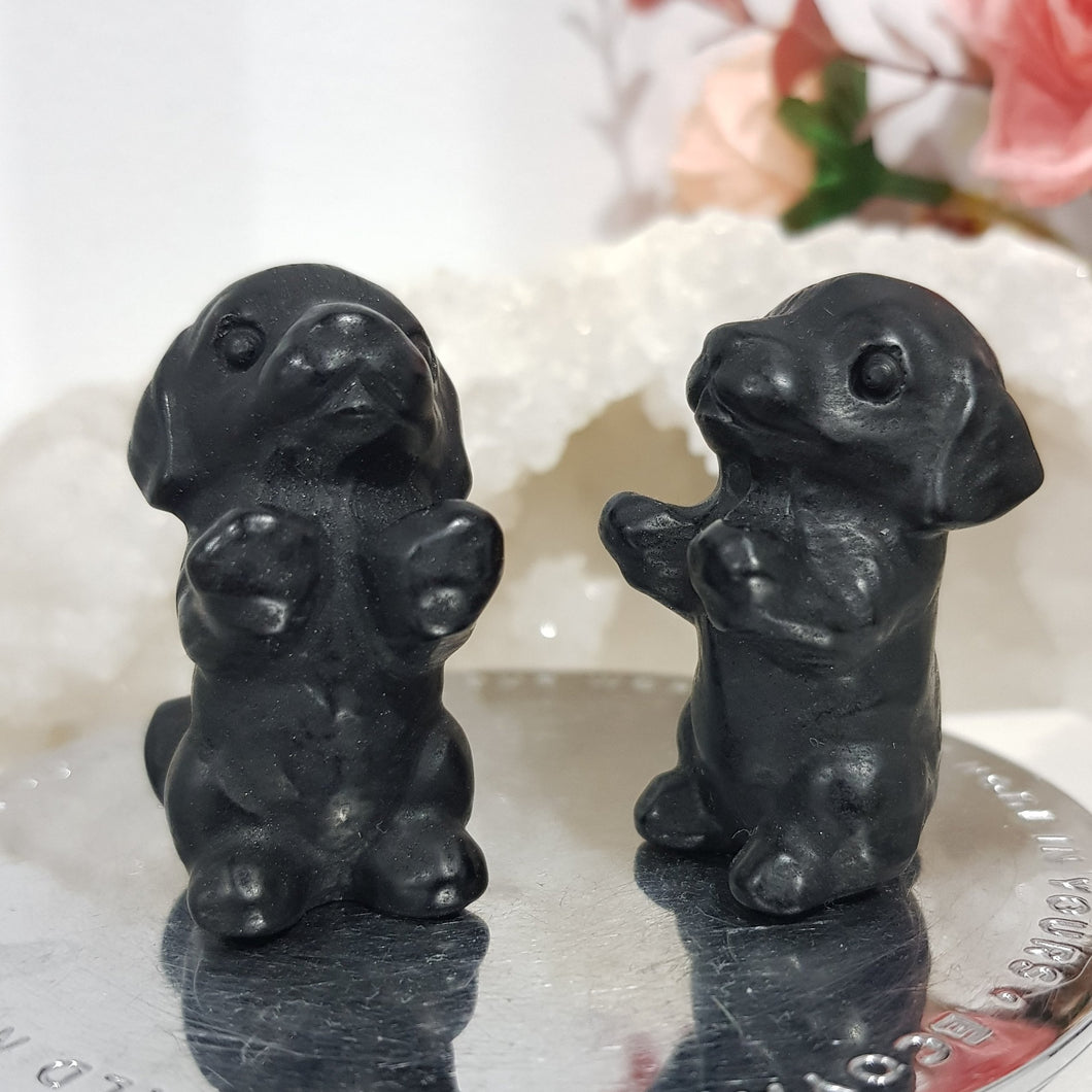 Dog Begging Puppy Black Obsidian Crystal Carving 40mm