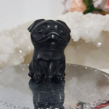 Load image into Gallery viewer, Dog Pug Black Obsidian Crystal Carving 40mm
