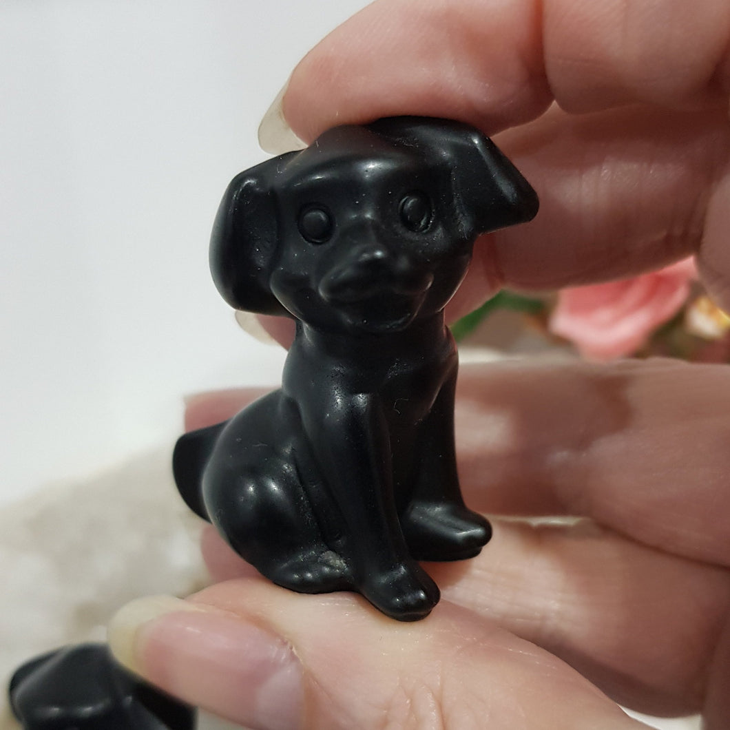 Dog Happy Puppy Black Obsidian Crystal Carving 40mm