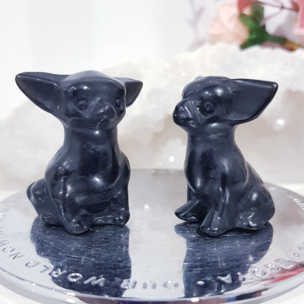 Dog Chihuahua Black Obsidian Crystal Carving 40mm