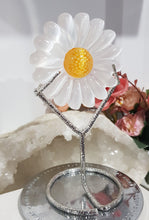 Load image into Gallery viewer, Daisy Selenite Crystal Carving on Stand Stone 130mm 2 flower
