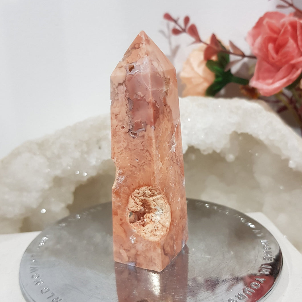 Pink Agate Natural Crystal Point Obelisk Tower Stone 78mm 4