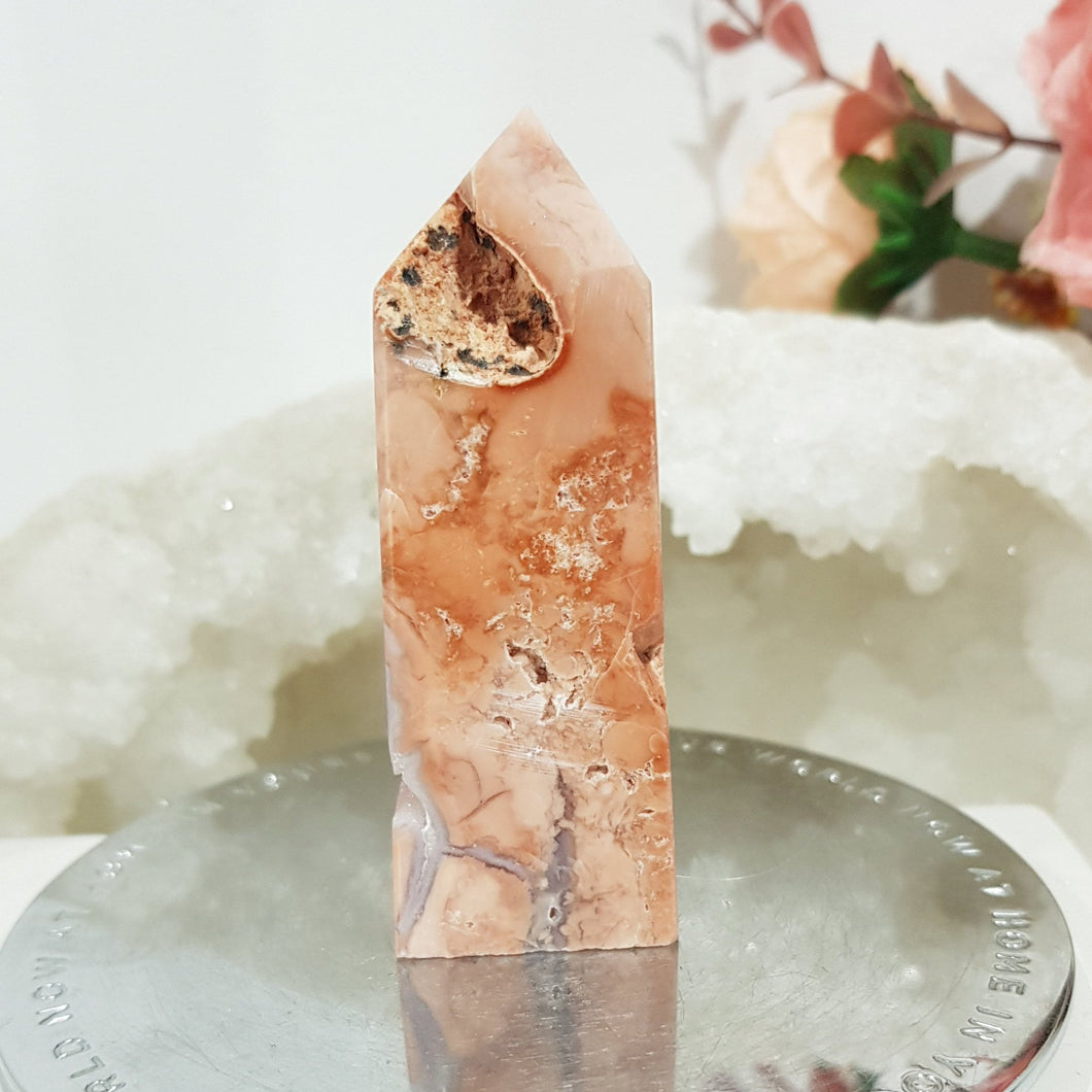 Pink Agate Natural Crystal Point Obelisk Tower Stone 70mm 6