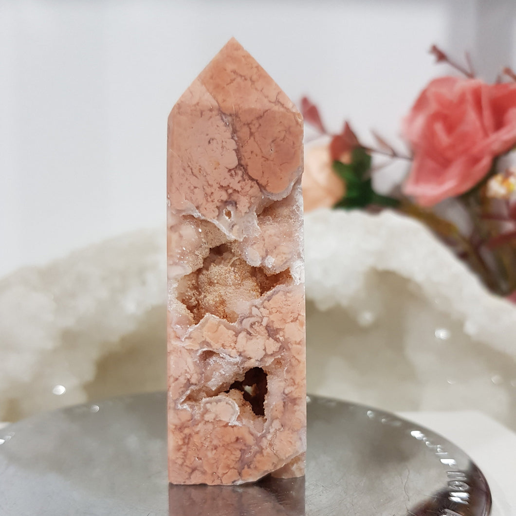 Pink Agate Natural Crystal Point Obelisk Tower Stone 70mm 7