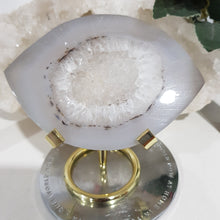 Load image into Gallery viewer, Evil Eye Agate Crystal Carving Stone on Gold Stand 105mm 5 GORGEOUS
