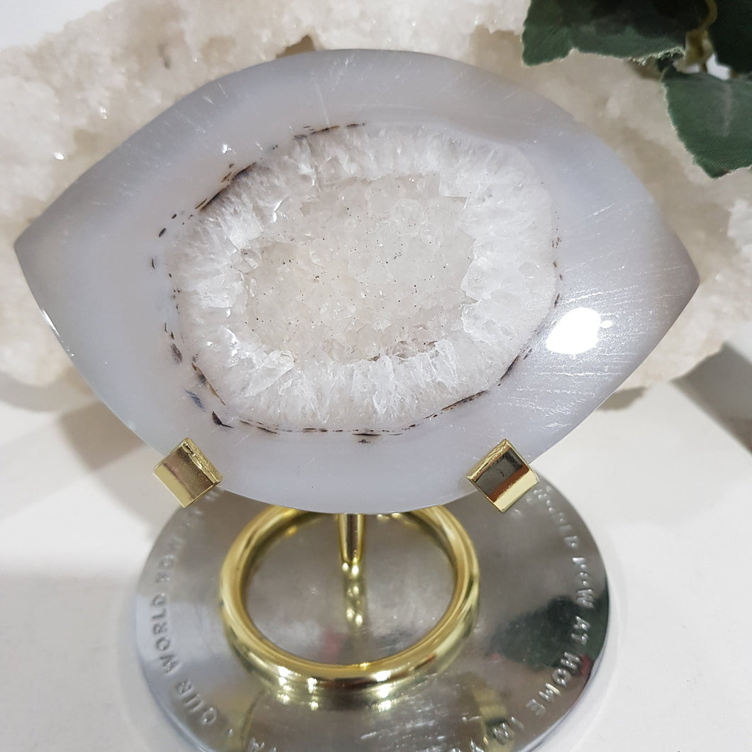 Evil Eye Agate Crystal Carving Stone on Gold Stand 105mm 5 GORGEOUS