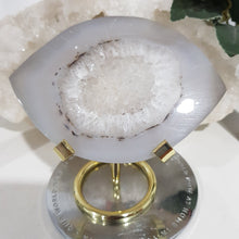 Load image into Gallery viewer, Evil Eye Agate Crystal Carving Stone on Gold Stand 105mm 5 GORGEOUS
