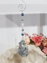 Load image into Gallery viewer, DIVINE GUIDANCE - CONNECTION / BALANCE / SPIRITUALITY - Apophyllite Raw Specimen Silver Wired Crystal Energy Enhancer© / Hanger / Ornament / Sun Catcher 200mm EE61
